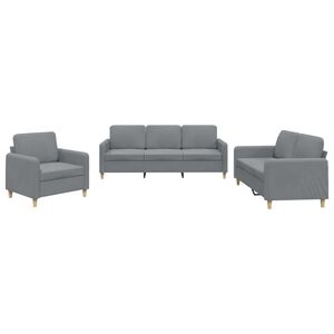 vidaXL 3 pcs conjunto de sof&aacute;s com almofad&otilde;es tecido cinzento-claro