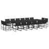 vidaXL 17 pcs conj. de jantar p/ jardim c/ almofad&otilde;es textilene preto