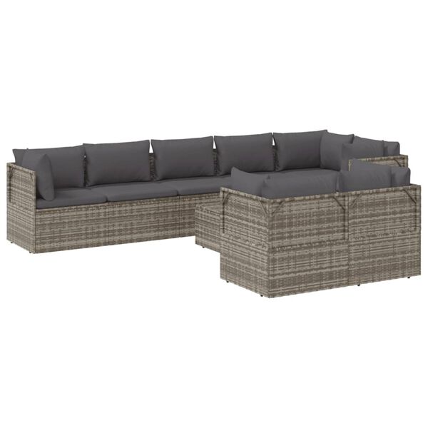 vidaXL 9 pcs conjunto lounge de jardim c/ almofad&otilde;es vime PE cinzento