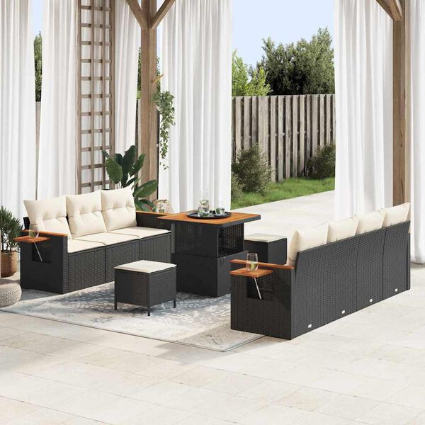 vidaXL Conjunto de Sof&aacute; de Jardim com almofada Preto Rattan Sint&eacute;tico