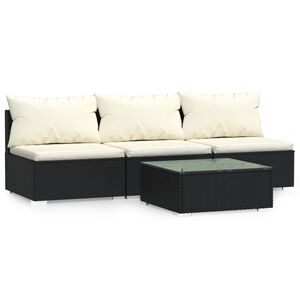 vidaXL 4 pcs conjunto lounge de jardim c/ almofad&otilde;es vime PE preto