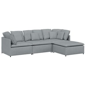 vidaXL Sof&aacute; modular com pufes e almofadas tecido cinzento-claro
