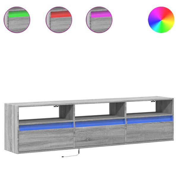 vidaXL Móvel de parede p/ TV c/ luzes LED 180x31x45 cm cinzento sonoma