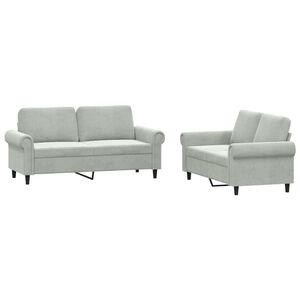 vidaXL 2 pcs conjunto de sof&aacute;s com almofad&otilde;es veludo cinzento-claro