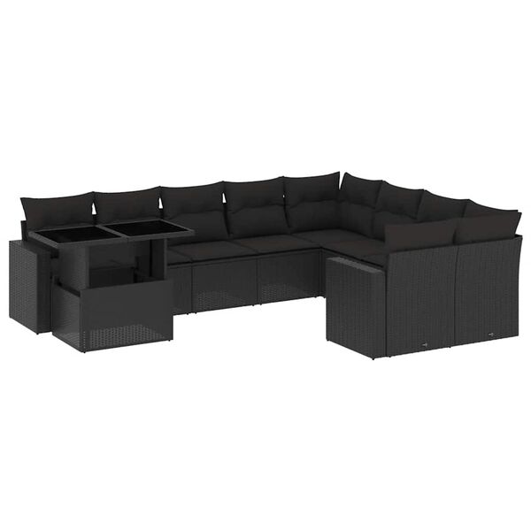 vidaXL 10 pcs conjunto sof&aacute;s de jardim c/ almofad&otilde;es vime PE preto