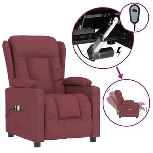 vidaXL Poltrona de massagens el&eacute;trica reclin&aacute;vel tecido vermelho tinto