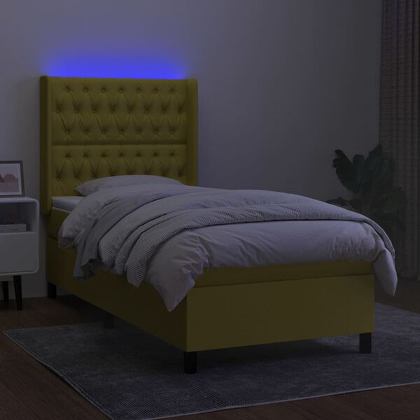 vidaXL Cama box spring c/ colch&atilde;o e LED 80x200 cm tecido verde