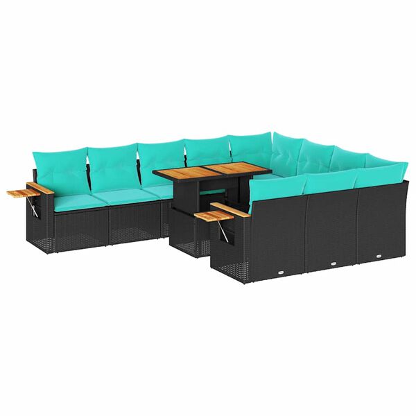 vidaXL 11 pcs conjunto sof&aacute;s jardim c/ almofad&otilde;es vime PE/ac&aacute;cia preto