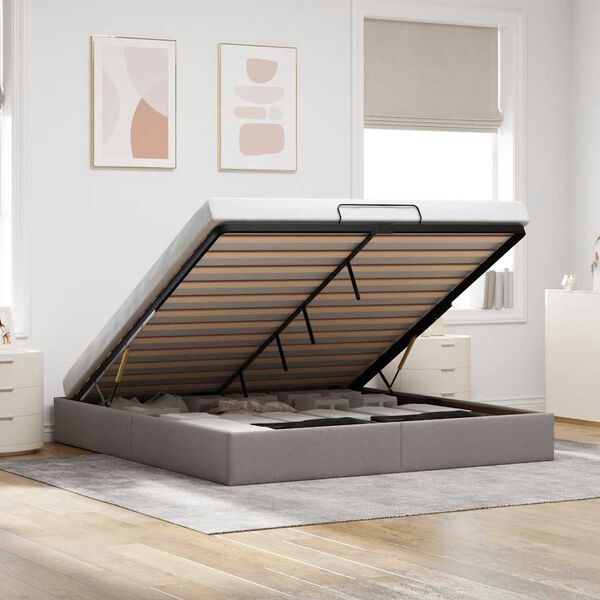 vidaXL Estrutura de cama otomana sem colch&atilde;o 160x200cm tecido cinzento