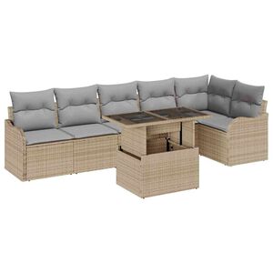 vidaXL Conjunto de Sof&aacute;s com almofada 7 pcs Bege Rattan Sint&eacute;tico