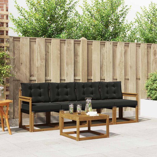 vidaXL Conjunto de Sof&aacute;s para Exterior 5 pcs Natural e Preto