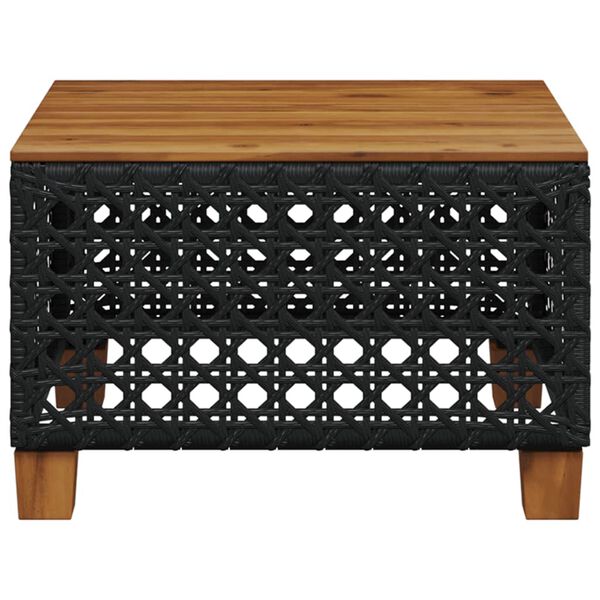 vidaXL Mesa de jardim 55x55x36 cm vime PE e madeira de acácia preto