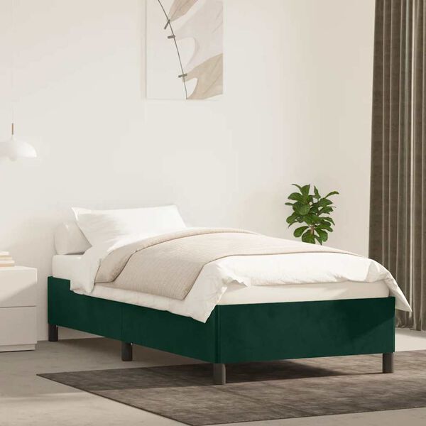 vidaXL Estrutura de cama sem colch&atilde;o 90x190 cm veludo verde-escuro
