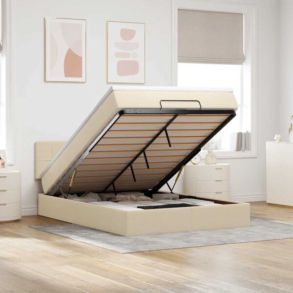 vidaXL Cama Otomana com Colch&atilde;o & LEDs Creme 140x190cm Tecido