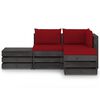 vidaXL 4 pcs conj. lounge jardim + almofad&otilde;es madeira impreg. cinzento
