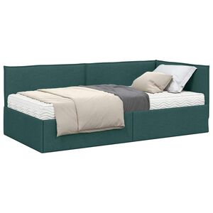 vidaXL Estrutura de Cama de Canto com Colch&atilde;o 2 unid. Verde-Escuro