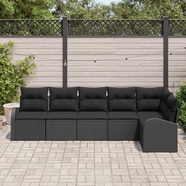vidaXL Conjunto de Sof&aacute; de Jardim 6 pcs Preto Rattan Sint&eacute;tico