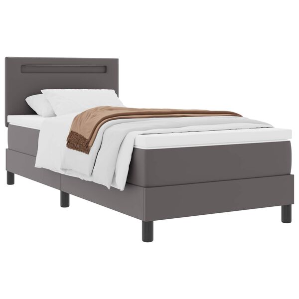 vidaXL Cama Box com colch&atilde;o Cinzeto 90 x 190 cm Couro sint&eacute;tico