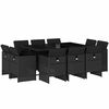 vidaXL 11 pcs conjunto de jantar p/ jardim c/ almofad&otilde;es vime PE preto