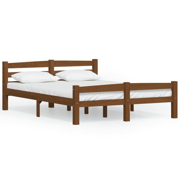vidaXL Estrutura de cama 120x200 cm pinho maci&ccedil;o castanho mel