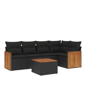 vidaXL 6 pcs conjunto sof&aacute;s de jardim c/ almofad&otilde;es vime PE preto