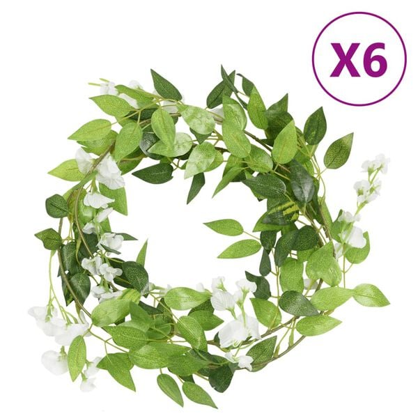 vidaXL Grinaldas de flores 6 pcs 200 cm branco