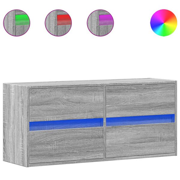 vidaXL Móvel de parede p/ TV c/ luzes LED 100x31x45 cm cinzento sonoma