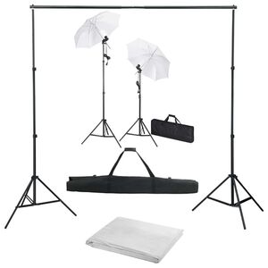 vidaXL Kit est&uacute;dio de fotografia com fundo + ilumina&ccedil;&atilde;o e sombrinhas