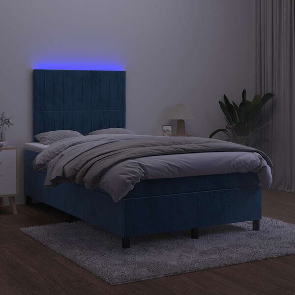 vidaXL Cama box spring colch&atilde;o LED 120x190cm couro artif. azul-escuro