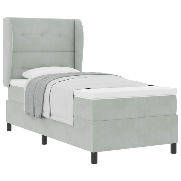vidaXL Cama Box com colch&atilde;o Cinzento-claro 200 x 80 cm Poli&eacute;ster