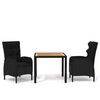 vidaXL 3 pcs conjunto de jantar para jardim vime PE preto