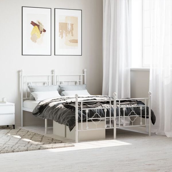 vidaXL Estrutura de cama com cabeceira e p&eacute;s 120x200 cm metal branco