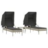 vidaXL Espregui&ccedil;adeiras com toldos e mesa 2 pcs vime PE cinzento-claro