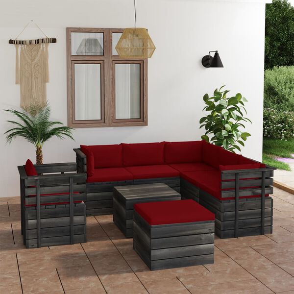 vidaXL 8 pcs conjunto lounge de paletes com almofad&otilde;es pinho maci&ccedil;o