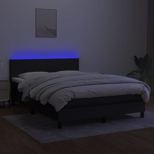 vidaXL Cama box spring c/ colch&atilde;o e LED 140x190 cm tecido preto
