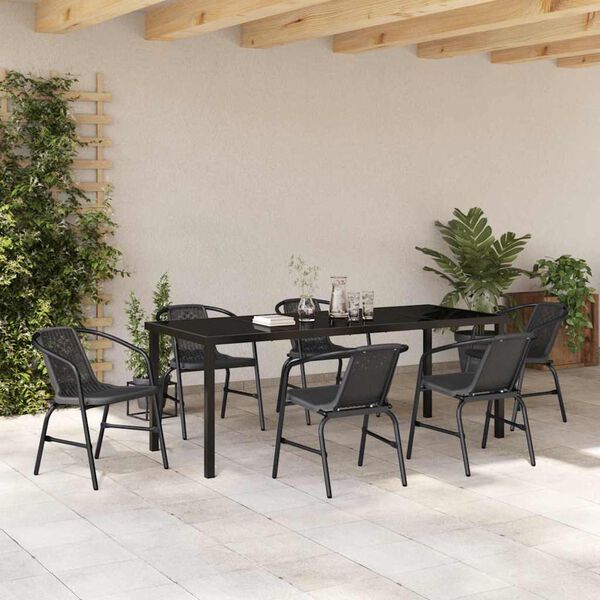 vidaXL Conjunto de Jantar para Jardim 7 pcs Preto A&ccedil;o revestido a p&oacute;