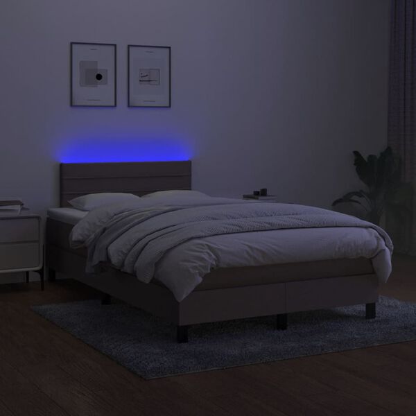 vidaXL Cama box spring colch&atilde;o/LED 120x190cm tecido cinza-acastanhado