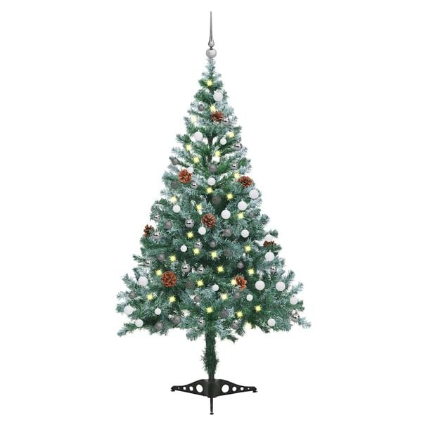 vidaXL &Aacute;rvore de Natal pr&eacute;-iluminada geada c/ bolas e pinhas 150 cm