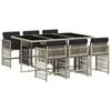 vidaXL 7 pcs conj. jantar p/ jardim c/ almofad&otilde;es vime PE cinza-claro