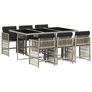 vidaXL 7 pcs conj. jantar p/ jardim c/ almofad&otilde;es vime PE cinza-claro