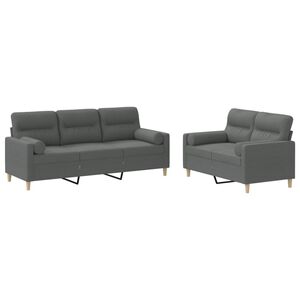 vidaXL 2 pcs conjunto de sof&aacute;s com almofadas tecido cinzento-escuro