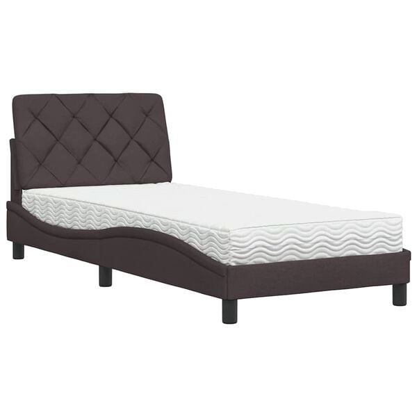 vidaXL Cama com colch&atilde;o 90x200 cm tecido castanho-escuro