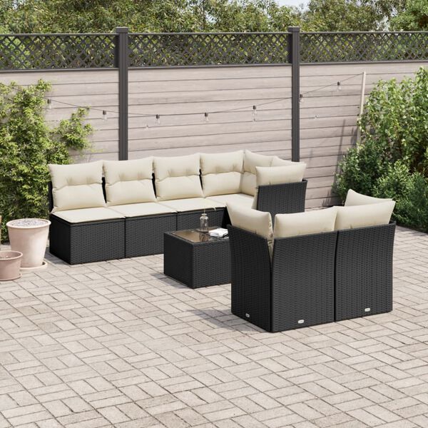 vidaXL 8 pcs conjunto sof&aacute;s de jardim com almofad&otilde;es vime PE preto