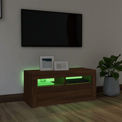 vidaXL Móvel de TV com luzes LED 90x35x40 cm carvalho castanho