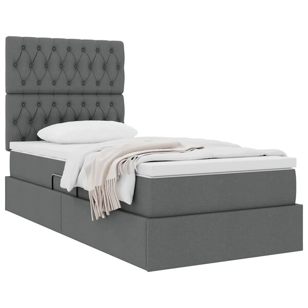 vidaXL Cama com arruma&ccedil;&atilde;o e colch&atilde;o Cinza Escuro 90 x 190 cm Poli&eacute;ster