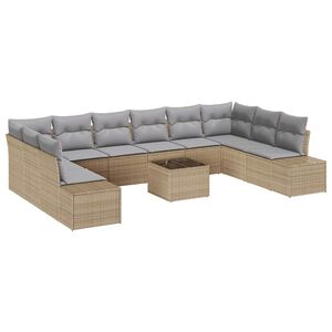 vidaXL Conjunto de Sof&aacute; de Jardim 10 pcs Bege e Cinza Claro Polirattan