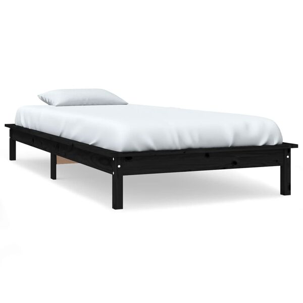vidaXL Estrutura de cama 100x200 cm pinho maciço preto