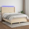 vidaXL Cama box spring c/ colch&atilde;o e LED 140x190 cm tecido cor creme