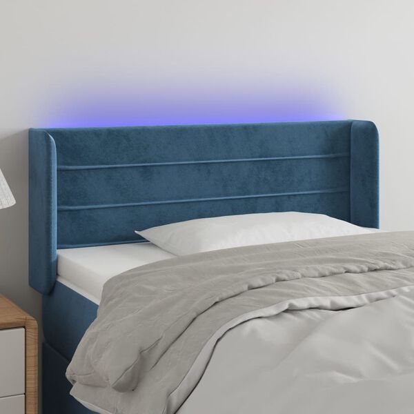 vidaXL Cabeceira de cama c/ luzes LED veludo 93x16x78/88cm azul-escuro