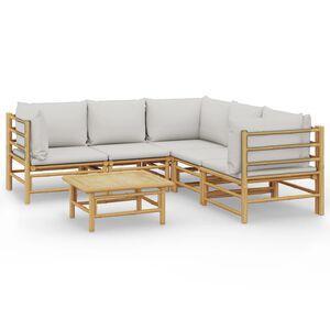 vidaXL 6 pcs conj. lounge de jardim bambu c/ almofad&otilde;es cinzento-claro
